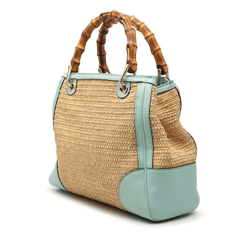 Gucci Small Raffia Bamboo Shopper Satchel Brown Very good condition - Back View