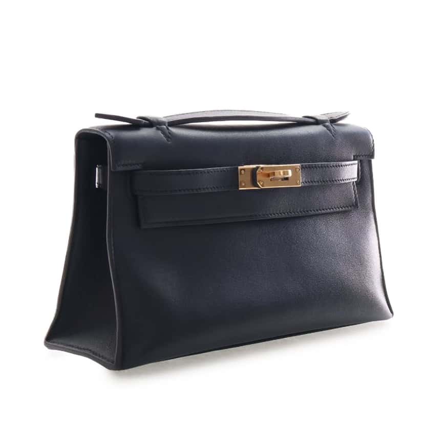Hermès Swift Kelly Pochette 22 Black Leather Very good condition - Back View