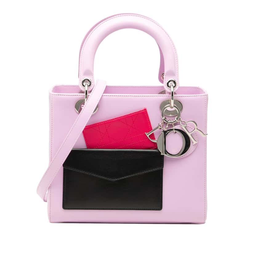 Dior Medium Calfskin Pockets Lady Dior Pink Leather Very good condition - Front View