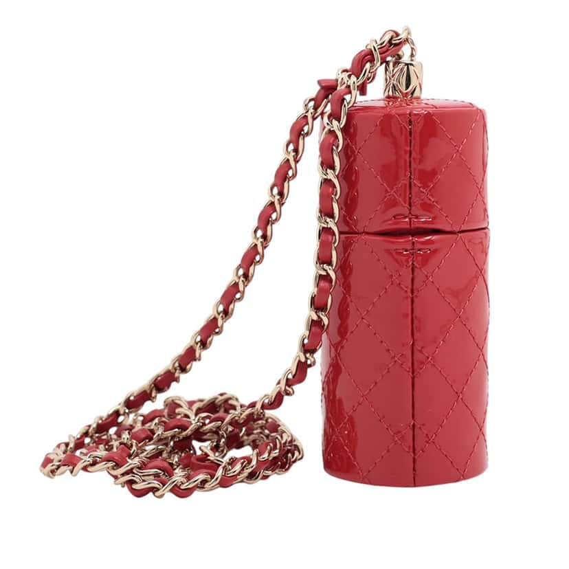 Chanel CC Quilted Patent Lipstick Case Red Leather Very good condition - Back View