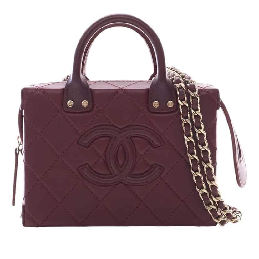 Chanel Small CC Quilted Calfskin Top Handle Convertible Vanity Case Red Leather Very good condition - Front View