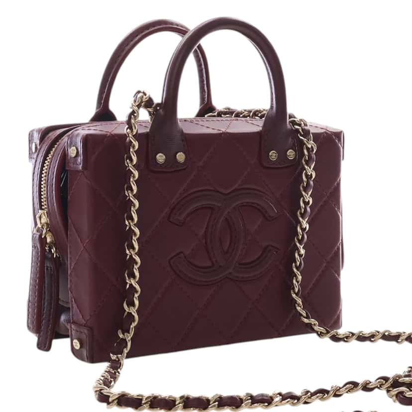 Chanel Small CC Quilted Calfskin Top Handle Convertible Vanity Case Red Leather Very good condition - Back View