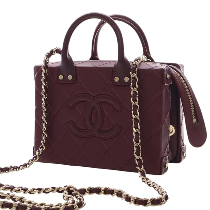 Chanel Small CC Quilted Calfskin Top Handle Convertible Vanity Case Red Leather Very good condition - Inside View