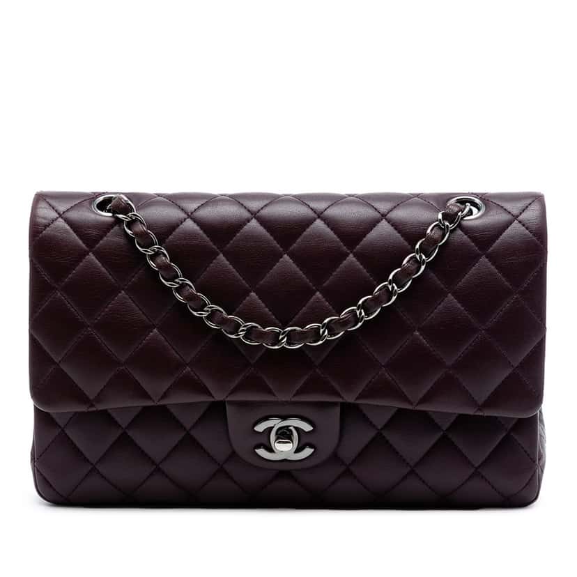 Chanel Medium Classic Lambskin Double Flap Purple Leather Very good condition - Front View