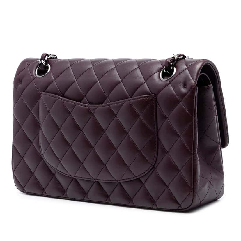 Chanel Medium Classic Lambskin Double Flap Purple Leather Very good condition - Back View