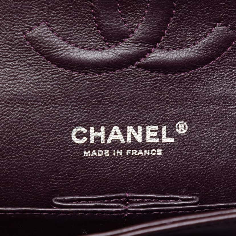 Chanel Medium Classic Lambskin Double Flap Purple Leather Very good condition - Box View