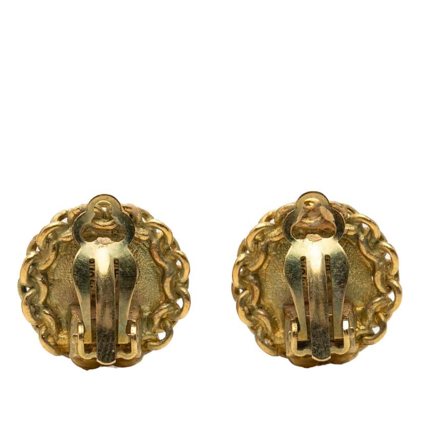 Chanel CC Gold Plated Round Clip On Earrings Gold Metal Very good condition - Back View