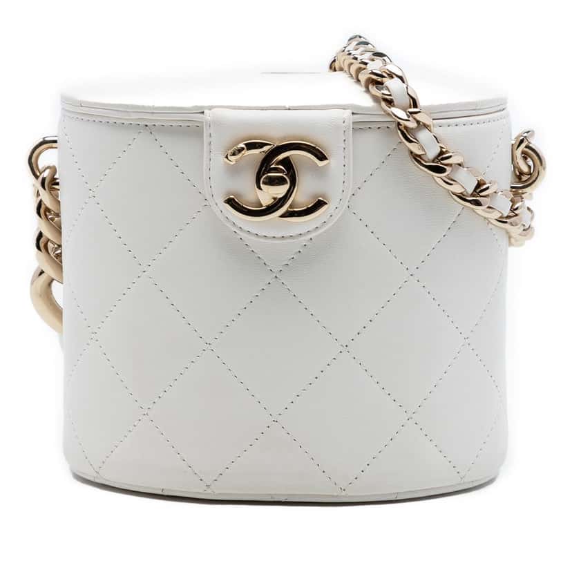 Chanel CC Lambskin Elegant Chain Vanity Case White Leather Very good condition - Front View