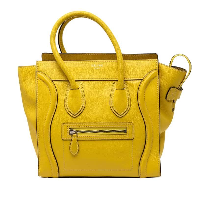 Celine Micro Drummed Calfskin Luggage Tote Yellow Leather Very good condition - Front View