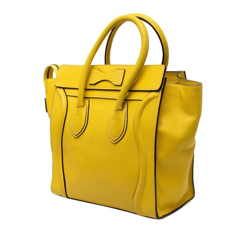 Celine Micro Drummed Calfskin Luggage Tote Yellow Leather Very good condition - Back View