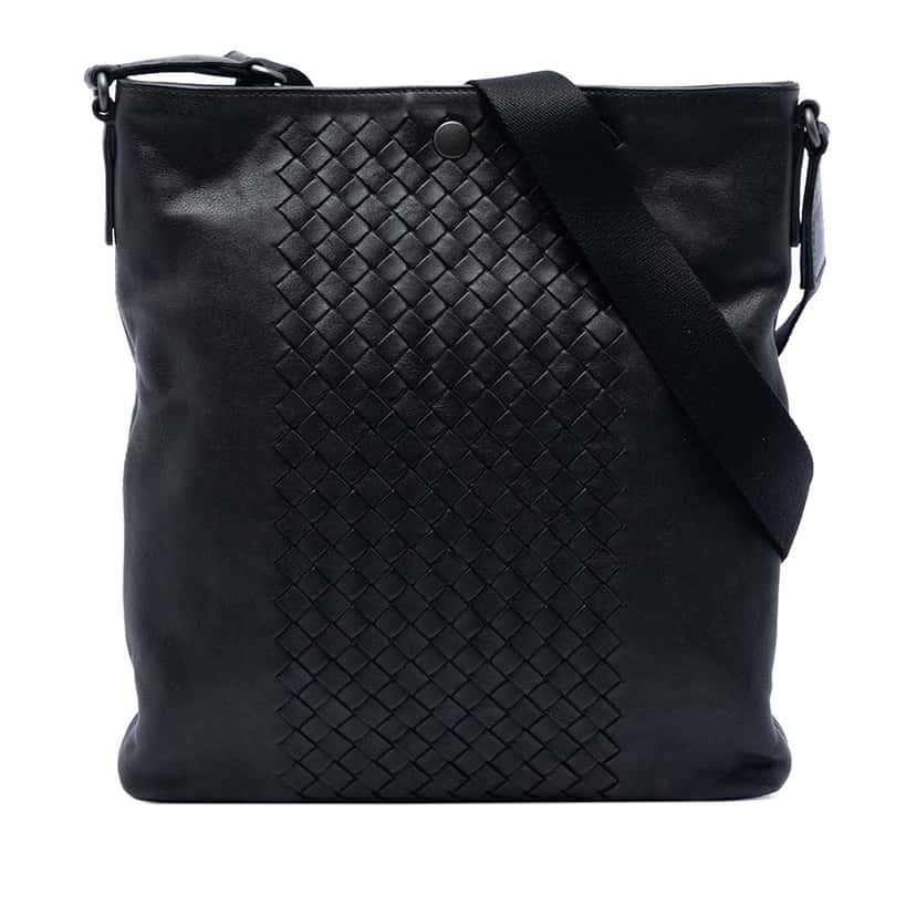 Bottega Veneta Intrecciato Trimmed Nappa Crossbody Black Leather Very good condition - Front View