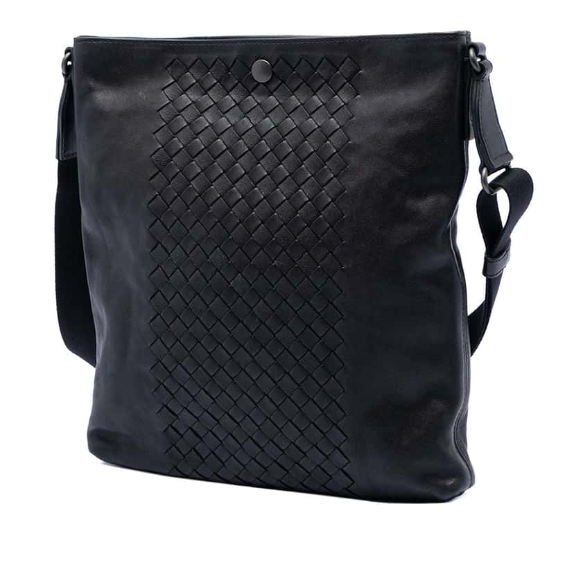 Bottega Veneta Intrecciato Trimmed Nappa Crossbody Black Leather Very good condition - Back View