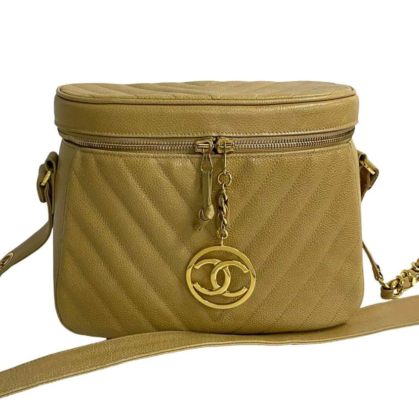 Chanel CC Chevron Caviar Vanity Case with Chain