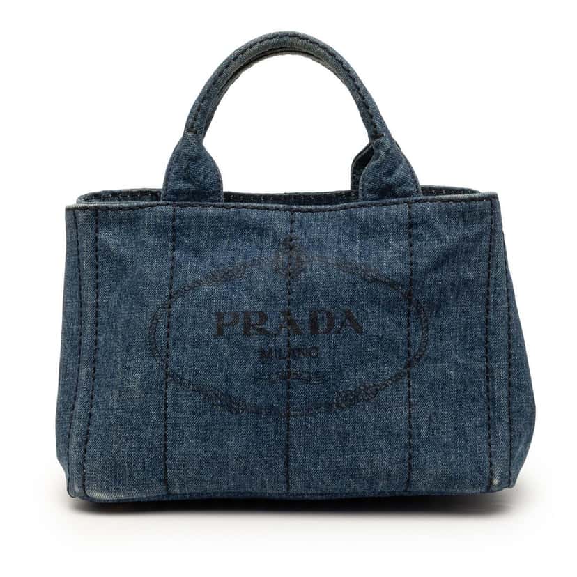 Prada Small Denim Canapa Logo Satchel Blue Never worn, with tag - Front View