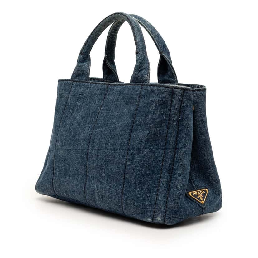 Prada Small Denim Canapa Logo Satchel Blue Never worn, with tag - Back View