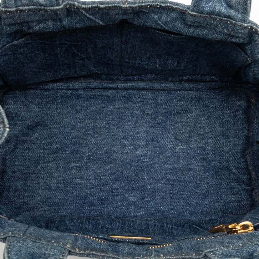 Prada Small Denim Canapa Logo Satchel Blue Never worn, with tag - Model View