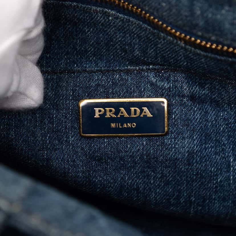 Prada Small Denim Canapa Logo Satchel Blue Never worn, with tag - Box View