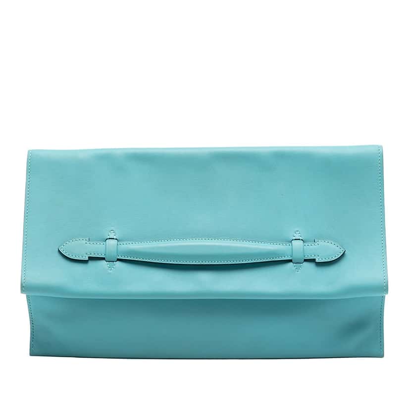 Hermès Evercolor Pliplat Clutch Blue Leather Very good condition - Front View