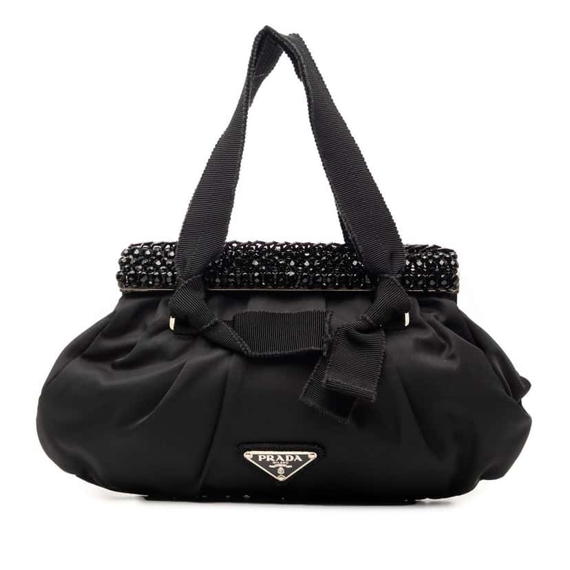 Prada Tessuto Beaded Handbag Black Very good condition - Front View