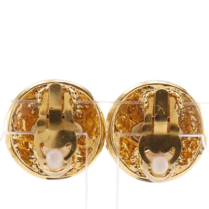 Chanel CC Gold Plated Round Clip On Earrings Gold Metal Very good condition - Back View