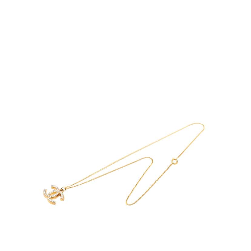 Chanel CC Gold Plated Strass Pendant Necklace Gold Metal Very good condition - Front View