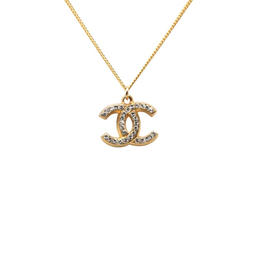 Chanel CC Gold Plated Strass Pendant Necklace Gold Metal Very good condition - Back View