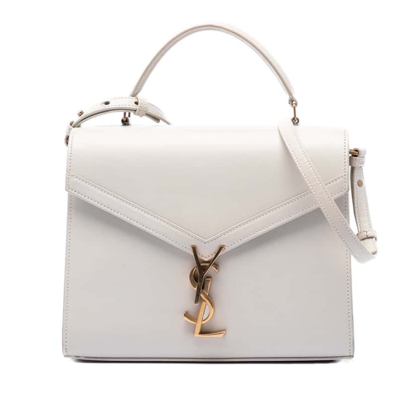 Saint Laurent Medium Smooth Calfskin Classic Monogram Cassandra Top Handle Bag White Leather Very good condition - Front View