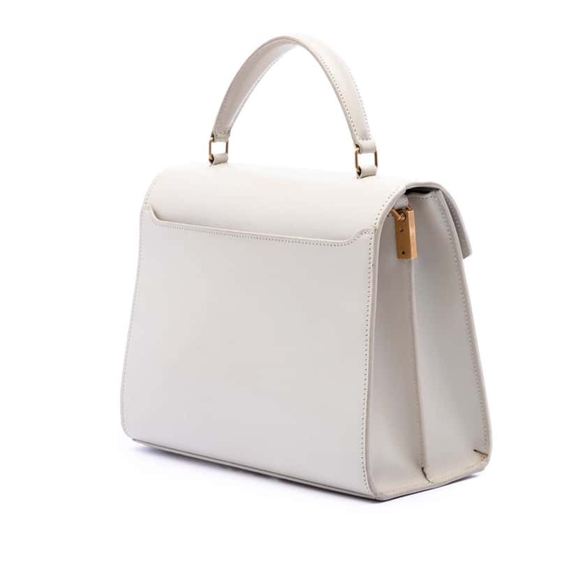Saint Laurent Medium Smooth Calfskin Classic Monogram Cassandra Top Handle Bag White Leather Very good condition - Back View