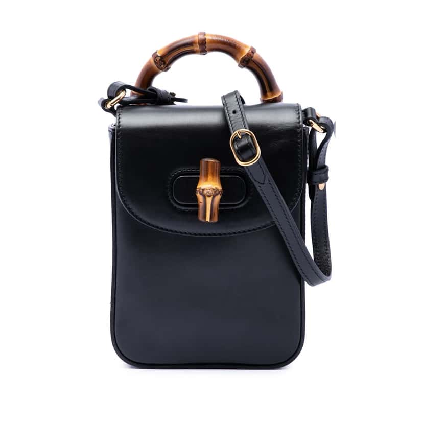 Gucci Mini Calfskin Bamboo Top Handle Bag Black Leather Very good condition - Front View