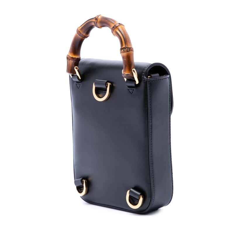 Gucci Mini Calfskin Bamboo Top Handle Bag Black Leather Very good condition - Back View