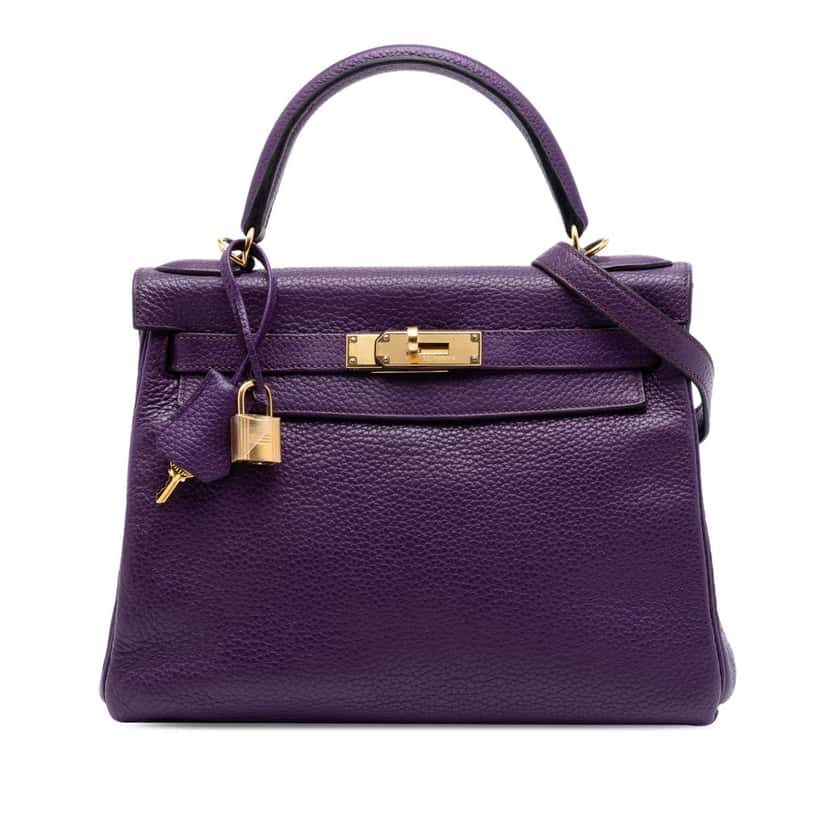 Hermès Taurillon Clemence Kelly II Retourne 28 Purple Leather Very good condition - Front View