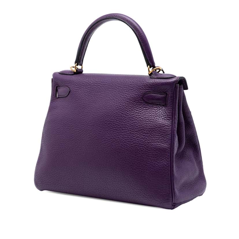 Hermès Taurillon Clemence Kelly II Retourne 28 Purple Leather Very good condition - Back View