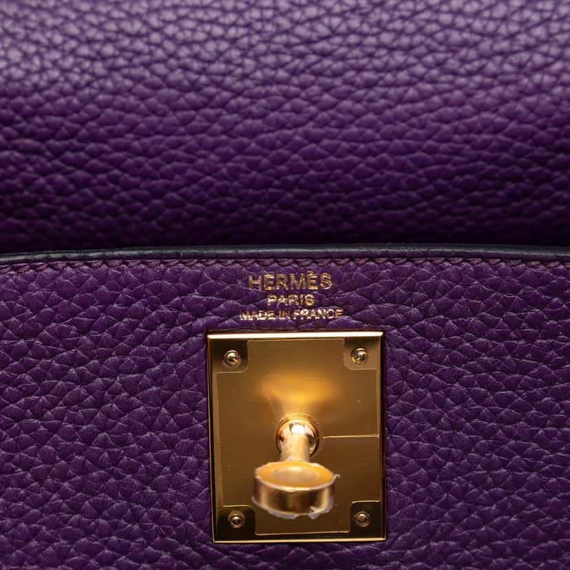 Hermès Taurillon Clemence Kelly II Retourne 28 Purple Leather Very good condition - Box View