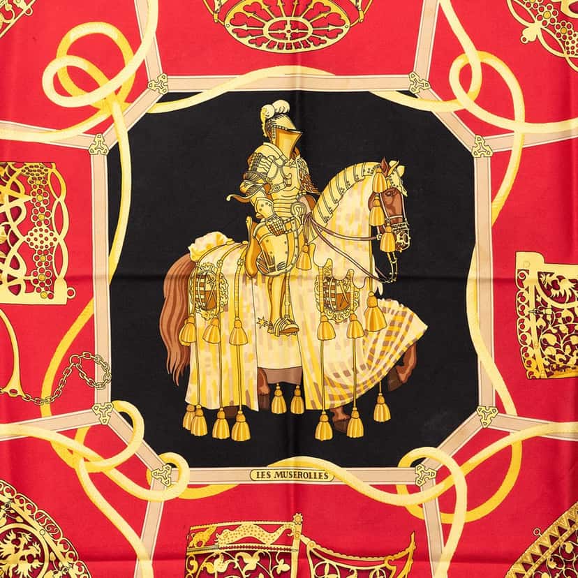 Hermès Les Muserolles Silk Scarf 90 Black Very good condition - Back View