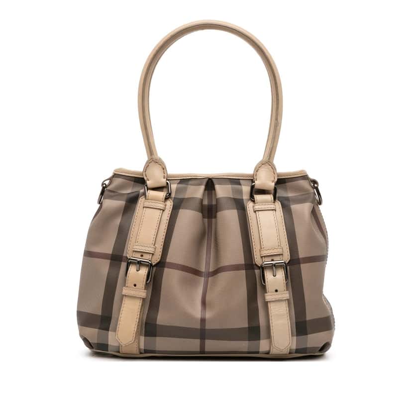 Burberry Small Smoke Check Coated Canvas Northfield Satchel Beige Very good condition - Front View