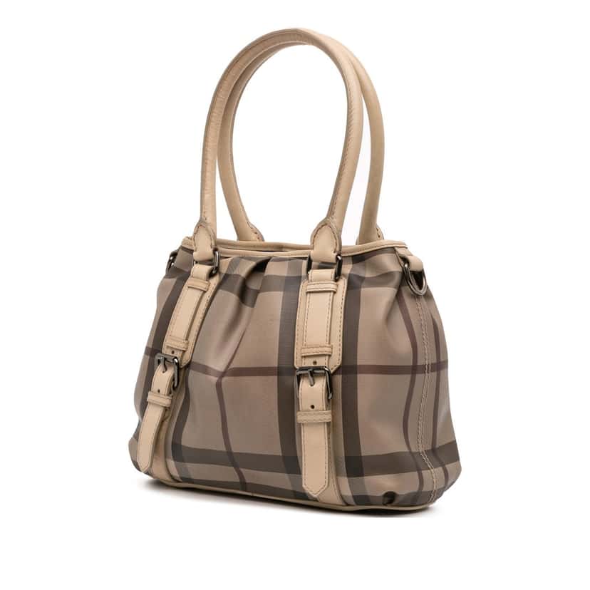 Burberry Small Smoke Check Coated Canvas Northfield Satchel Beige Very good condition - Back View