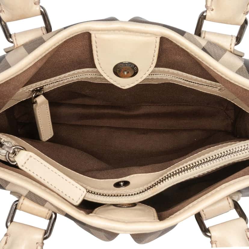 Burberry Small Smoke Check Coated Canvas Northfield Satchel Beige Very good condition - Model View