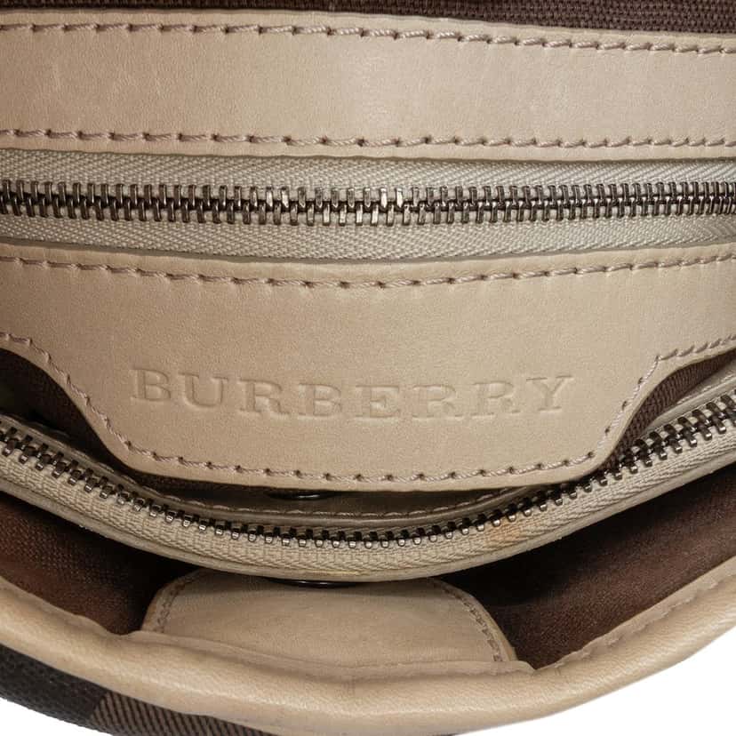 Burberry Small Smoke Check Coated Canvas Northfield Satchel Beige Very good condition - Box View