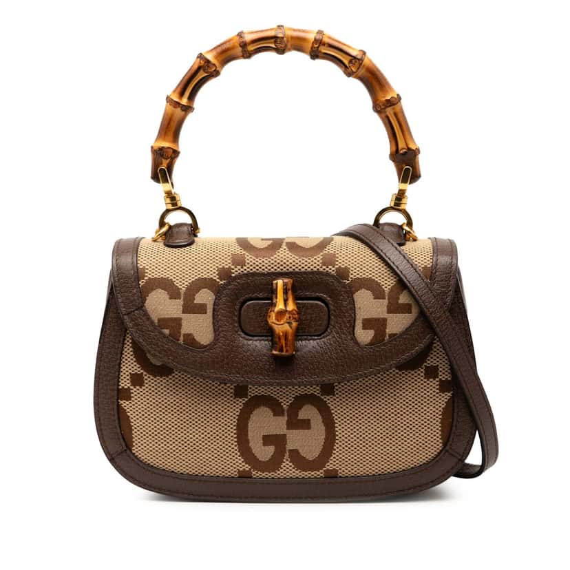 Gucci Small Jumbo GG Canvas Bamboo 1947 Top Handle Bag Beige Very good condition - Front View
