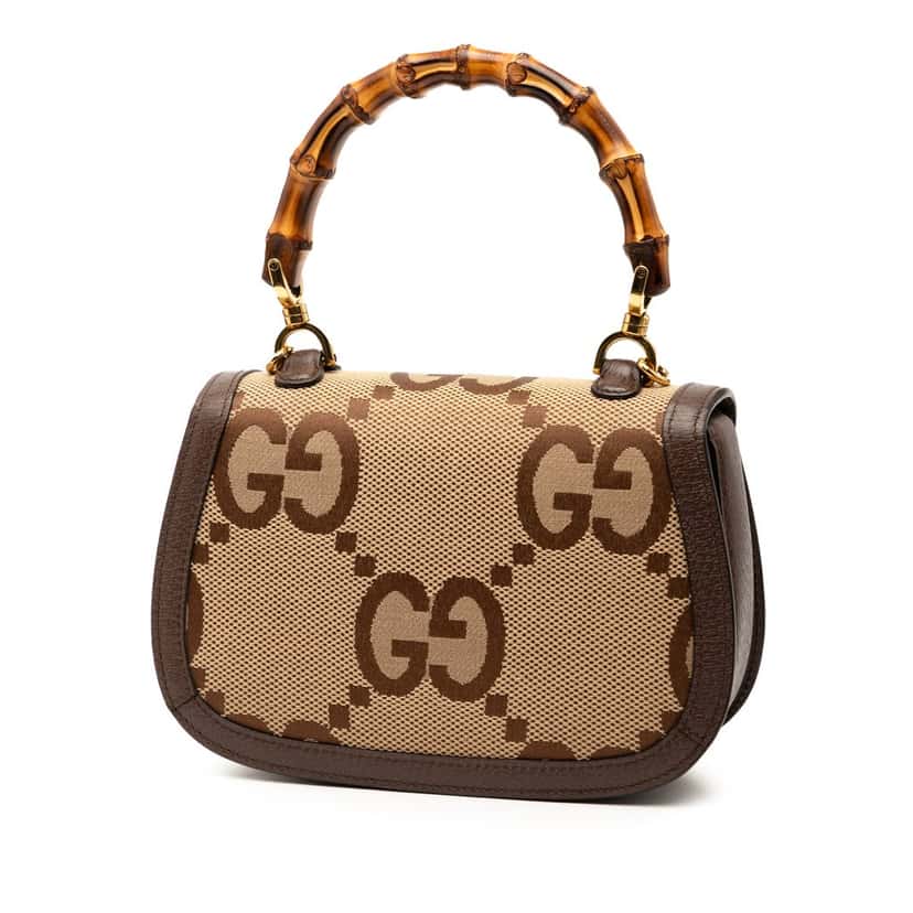 Gucci Small Jumbo GG Canvas Bamboo 1947 Top Handle Bag Beige Very good condition - Back View
