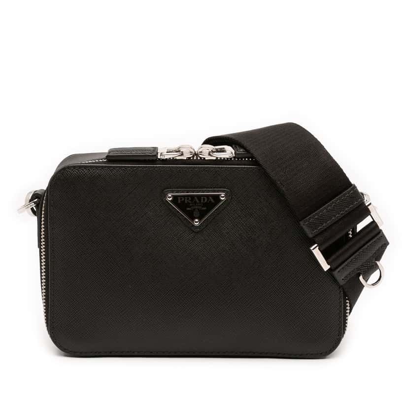 Prada Saffiano Brique Crossbody Black Leather Very good condition - Front View