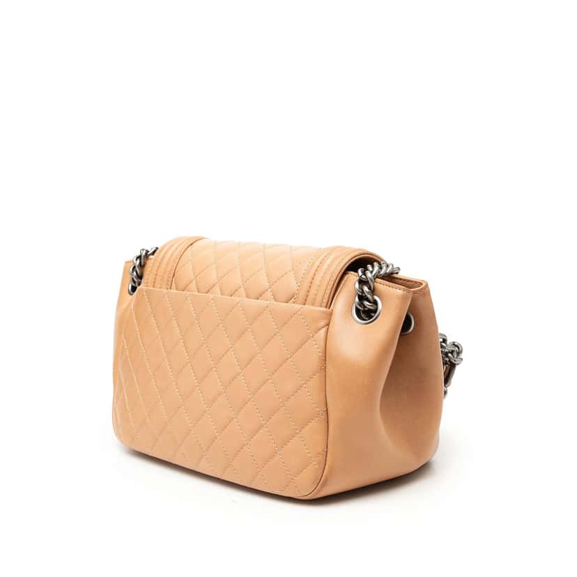 Chanel Quilted Lambskin Accordion Boy Flap Beige Leather Very good condition - Back View