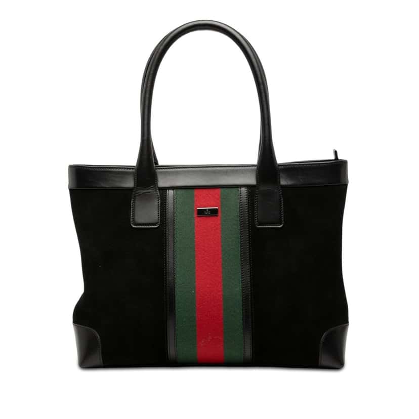 Gucci Suede Web Tote Black Leather Very good condition - Front View