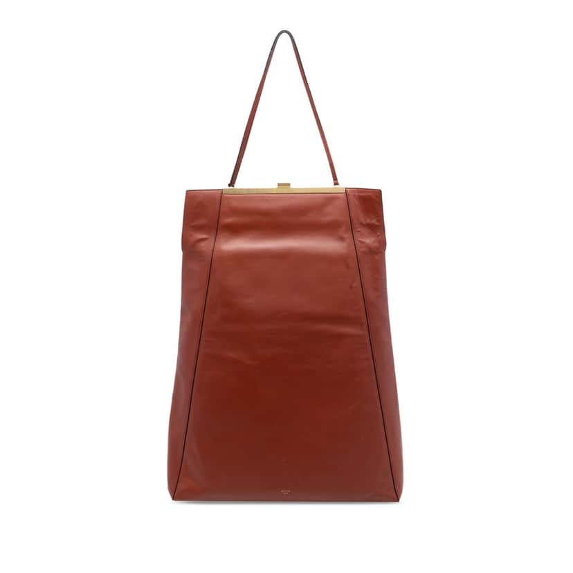 Celine Leather Tall Clasp Cabas Tote Brown Leather Very good condition - Front View
