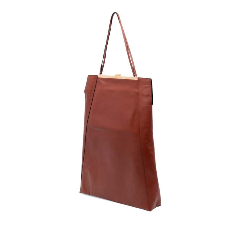Celine Leather Tall Clasp Cabas Tote Brown Leather Very good condition - Back View