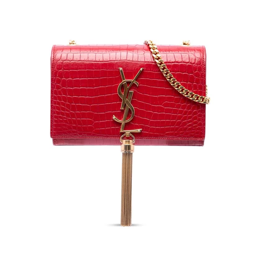 Saint Laurent Small Croc Embossed Leather Kate Tassel Crossbody Red Leather Very good condition - Front View