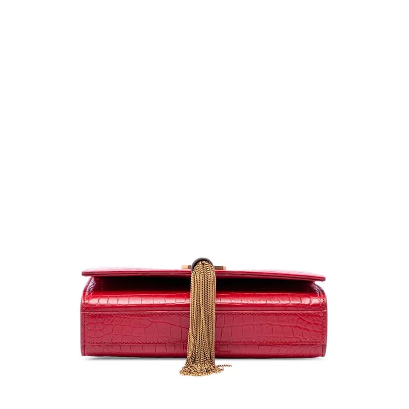 Saint Laurent Small Croc Embossed Leather Kate Tassel Crossbody Red Leather Very good condition - Inside View
