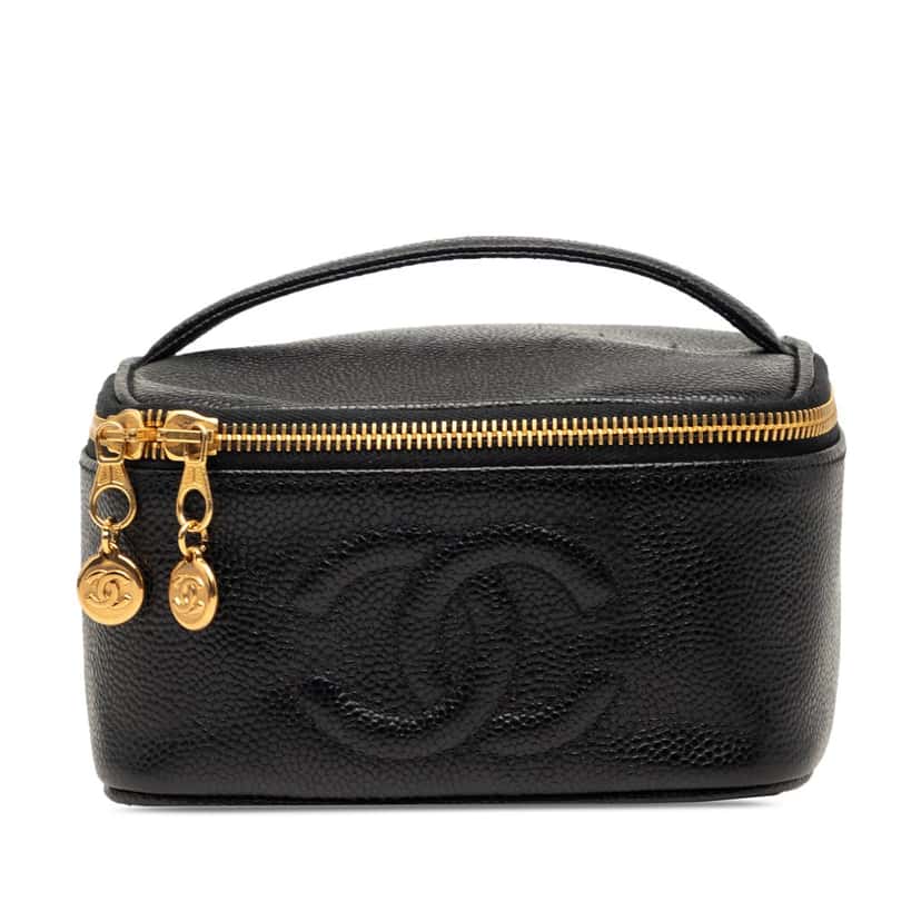 Chanel CC Caviar Vanity Bag Black Leather Very good condition - Front View