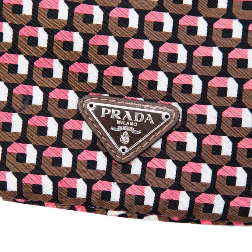 Prada Tessuto Geometric Print Drawstring Pouch Brown Very good condition - Box View