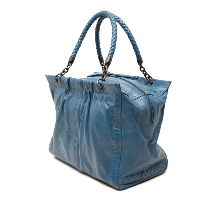 Bottega Veneta Nappa Intrecciato Trimmed Handbag Blue Leather Very good condition - Back View